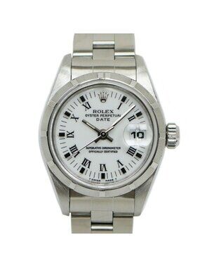 Rolex Oyster Perpetual Date White Roman Number SS Watch Automatic Winding OH